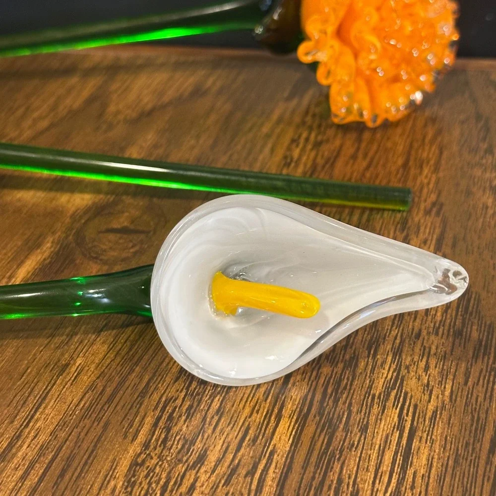 Vintage Hand Blown Art Glass Flowers Set of 3